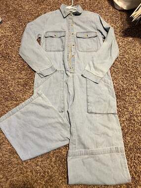 Billabong Women's Blue Skies Denim Jumpsuit Boiler Suit Size Small